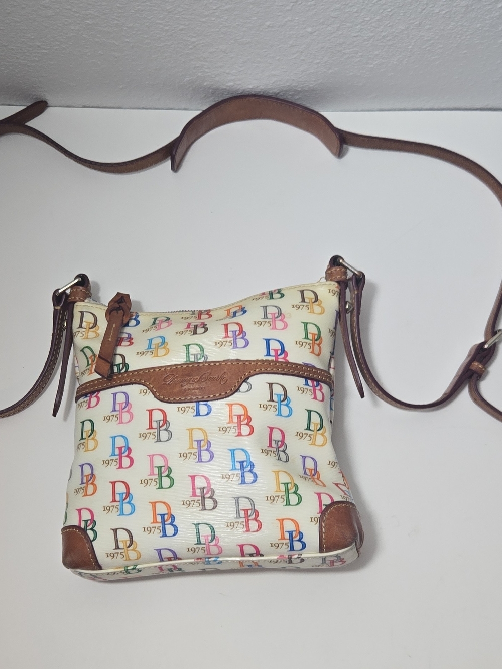 Dooney & Bourke Multicolor Logo Crossbody - Cream with Brown Trim
